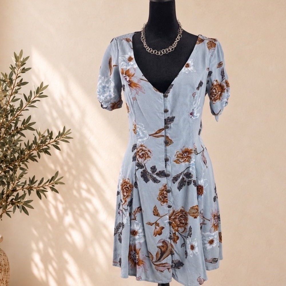 Kimchi Blue Urban Outfitters Floral Button Front Mini Dress Blue Rust Small